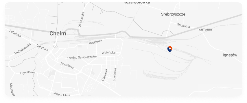 Mapa dojazdu do zakładu przy ulicy Fabrycznej w Chełmie